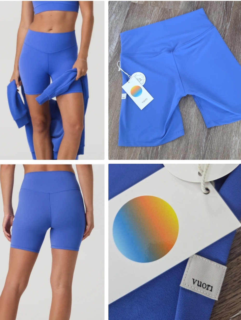 Vuori AllTheForm High-Rise Performance Bike Shorts Bright Iris NWT Athletic HTF